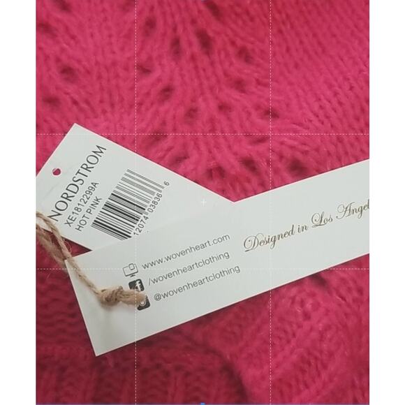 Woven Heart Open Stitch Crochet Pullover Sweater Long Sleeve HOT Pink LARGE - Picture 4 of 4